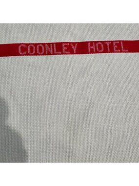 Hotel Coonley Cannon White Red Cotton Tea Towel 26" x 16" Embroidered USA Vtg